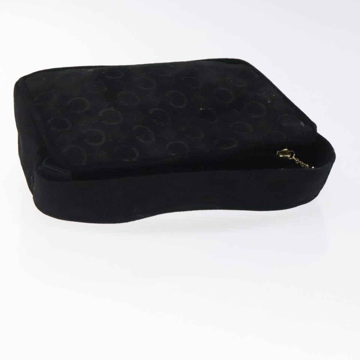 CELINE C Macadam Canvas Hand Bag Suede Black Gold Auth sw301