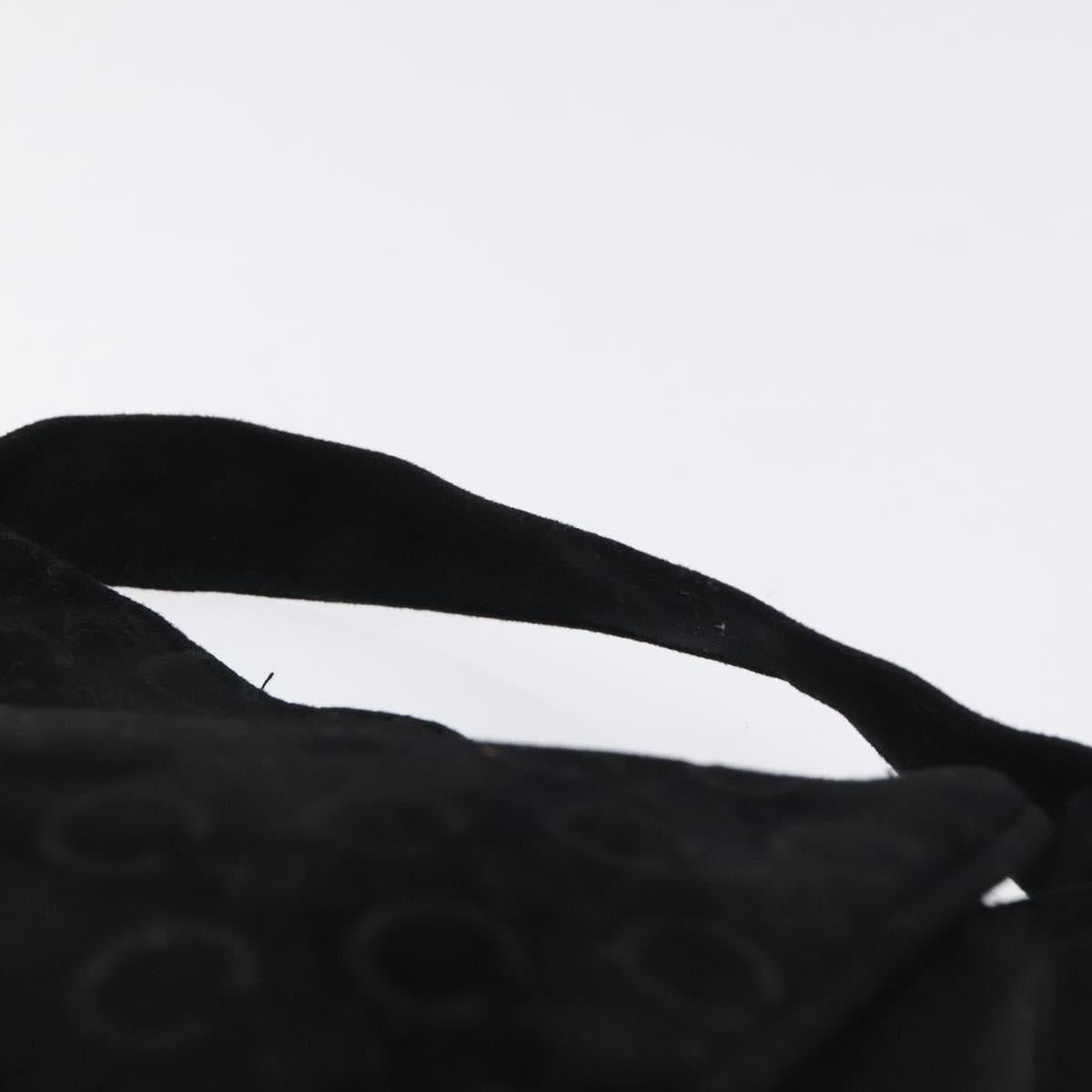 CELINE C Macadam Canvas Hand Bag Suede Black Gold Auth sw301