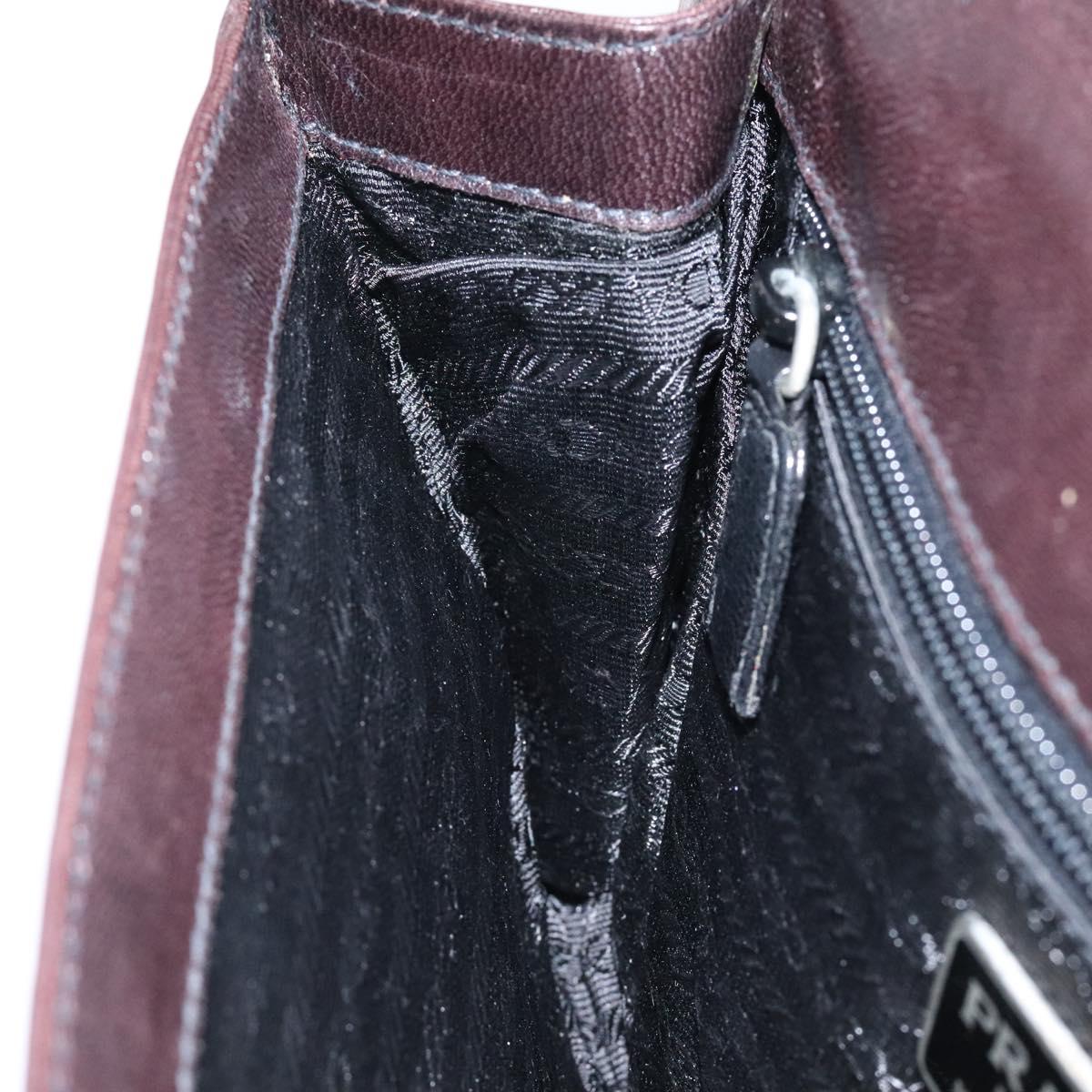 PRADA Chain Shoulder Bag Leather plastic Brown Silver Auth sw306