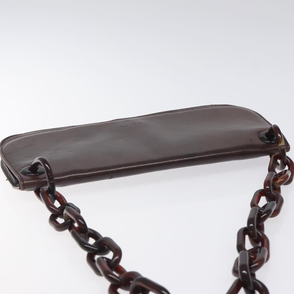 PRADA Chain Shoulder Bag Leather plastic Brown Silver Auth sw306