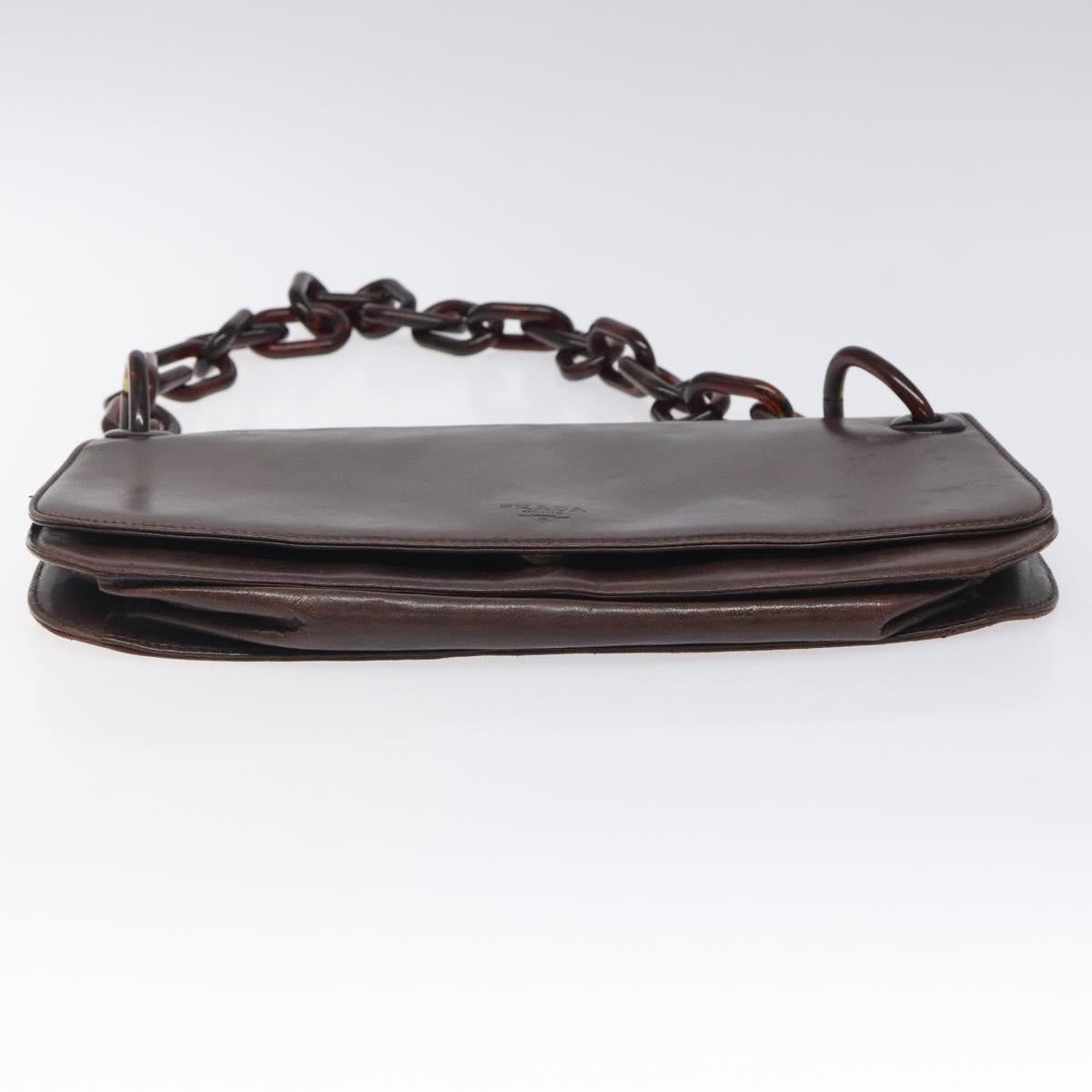 PRADA Chain Shoulder Bag Leather plastic Brown Silver Auth sw306
