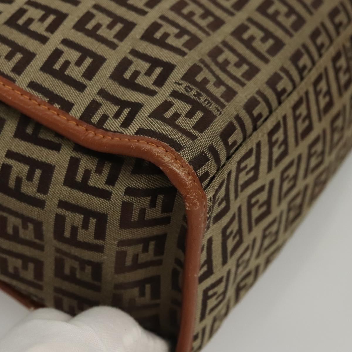 FENDI Zucchino Canvas Hand Bag Brown Gold Auth sw308