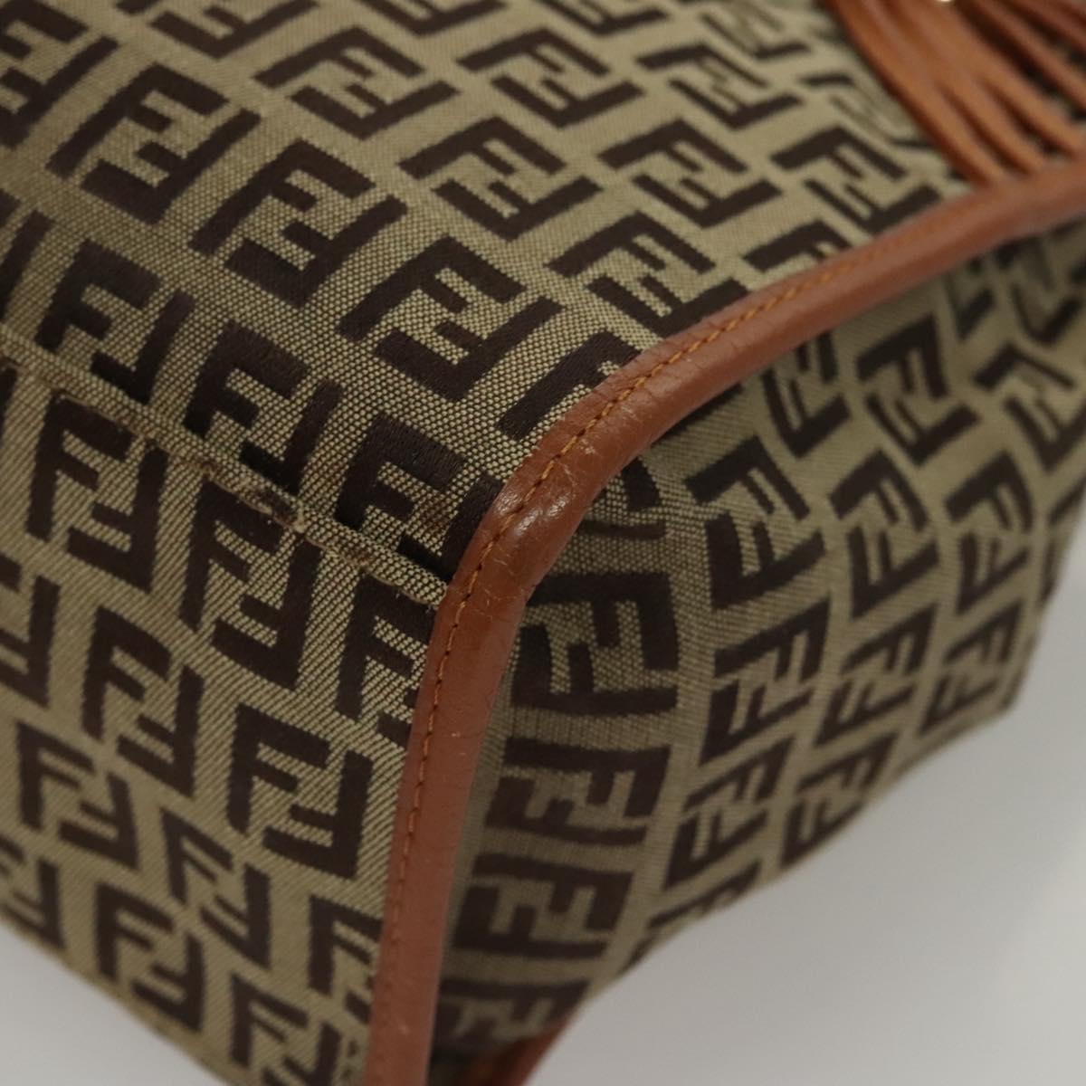 FENDI Zucchino Canvas Hand Bag Brown Gold Auth sw308
