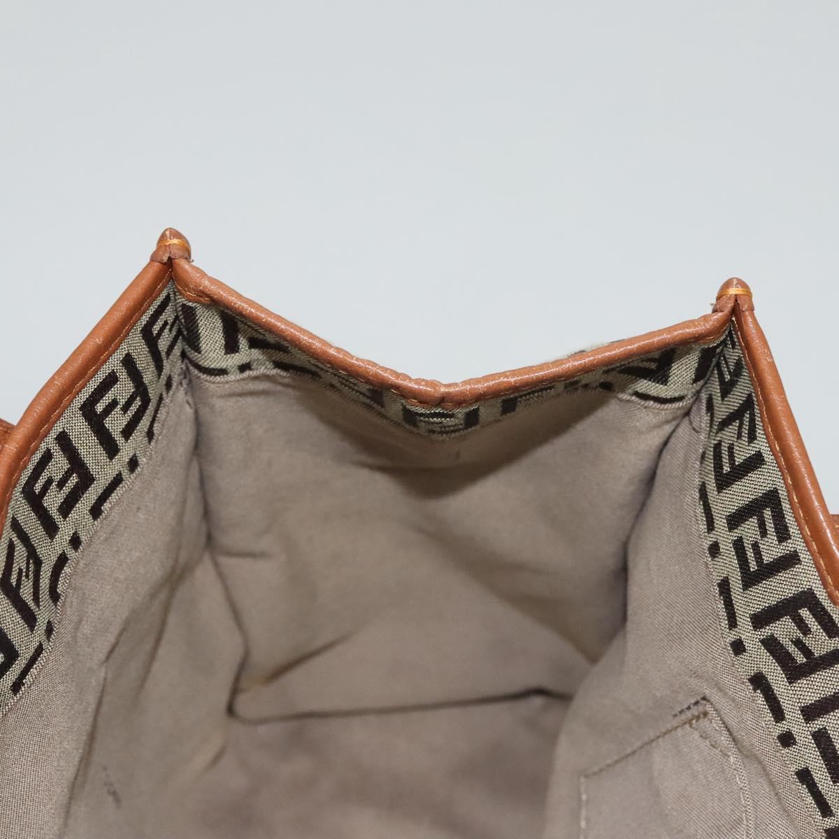 FENDI Zucchino Canvas Hand Bag Brown Gold Auth sw308