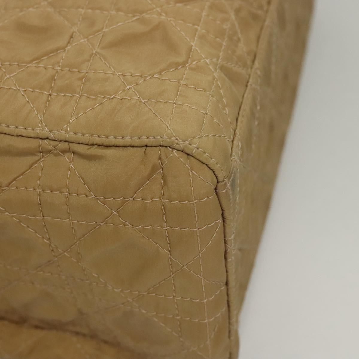Christian Dior Lady Dior Hand Bag Nylon Plastic Beige Silver Auth sw312