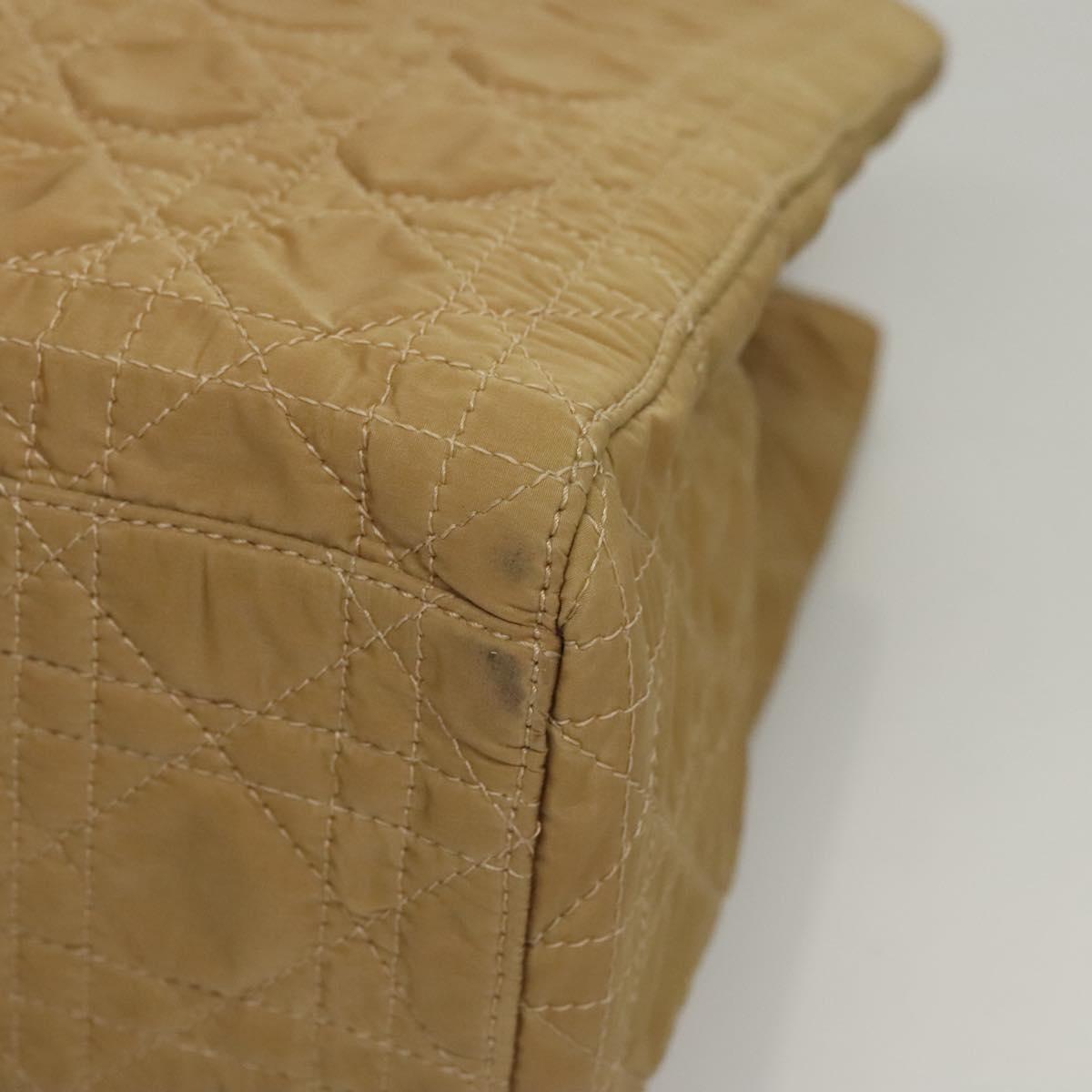 Christian Dior Lady Dior Hand Bag Nylon Plastic Beige Silver Auth sw312