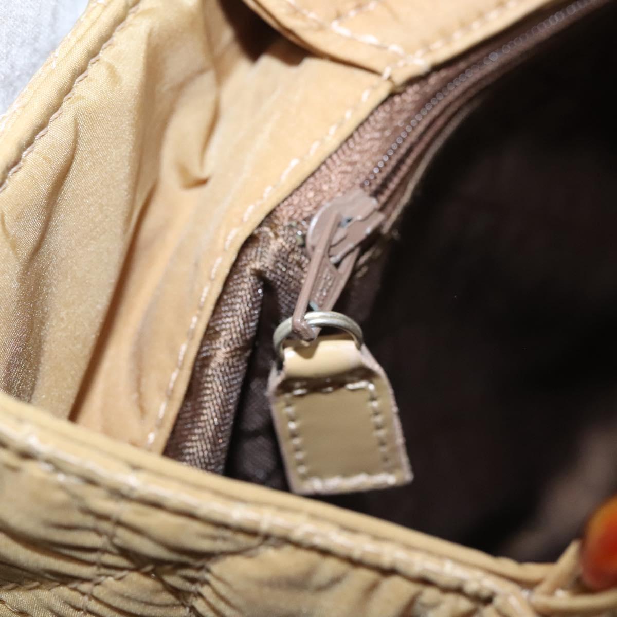Christian Dior Lady Dior Hand Bag Nylon Plastic Beige Silver Auth sw312