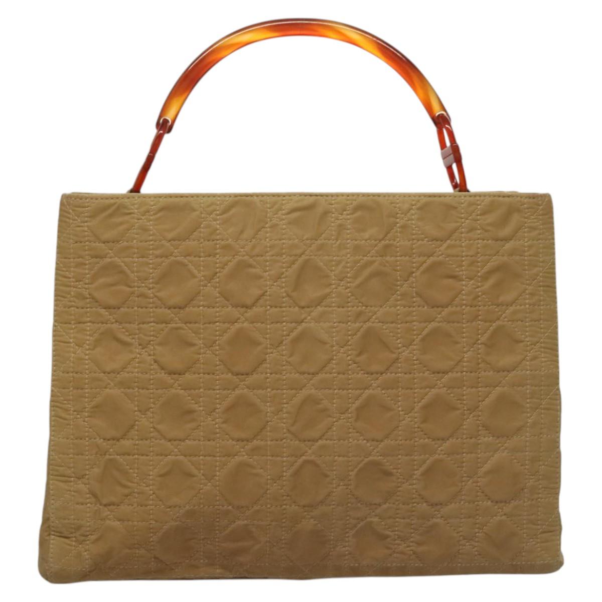 Christian Dior Lady Dior Hand Bag Nylon Plastic Beige Silver Auth sw312