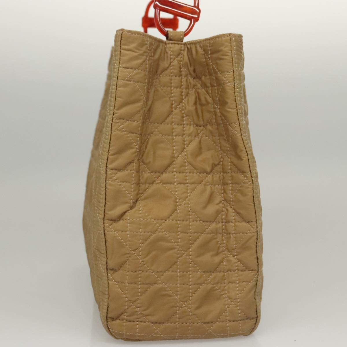 Christian Dior Lady Dior Hand Bag Nylon Plastic Beige Silver Auth sw312