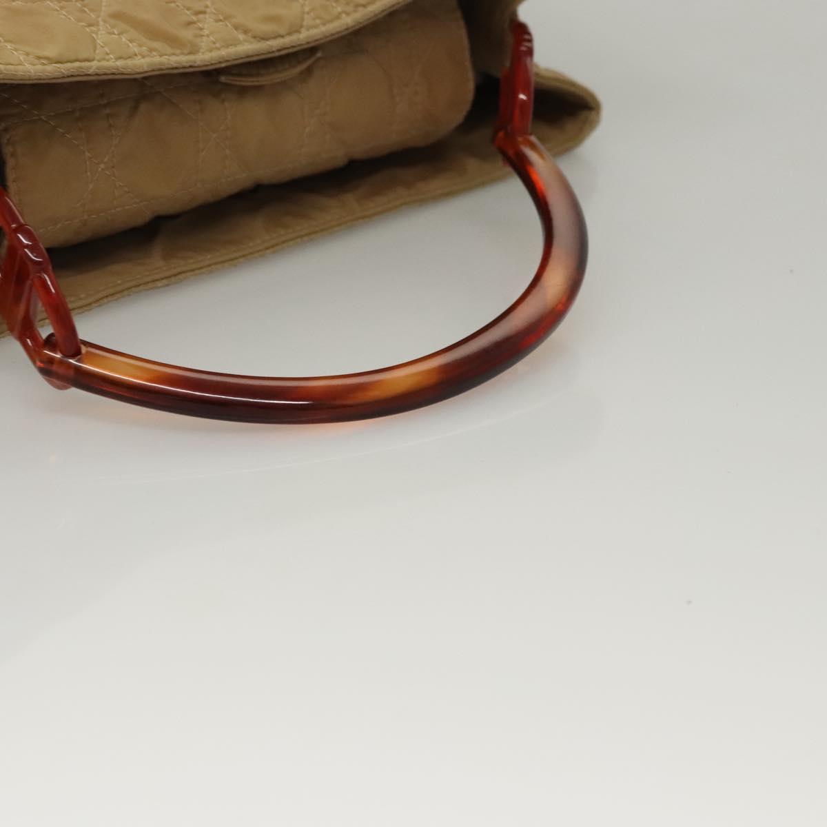 Christian Dior Lady Dior Hand Bag Nylon Plastic Beige Silver Auth sw312