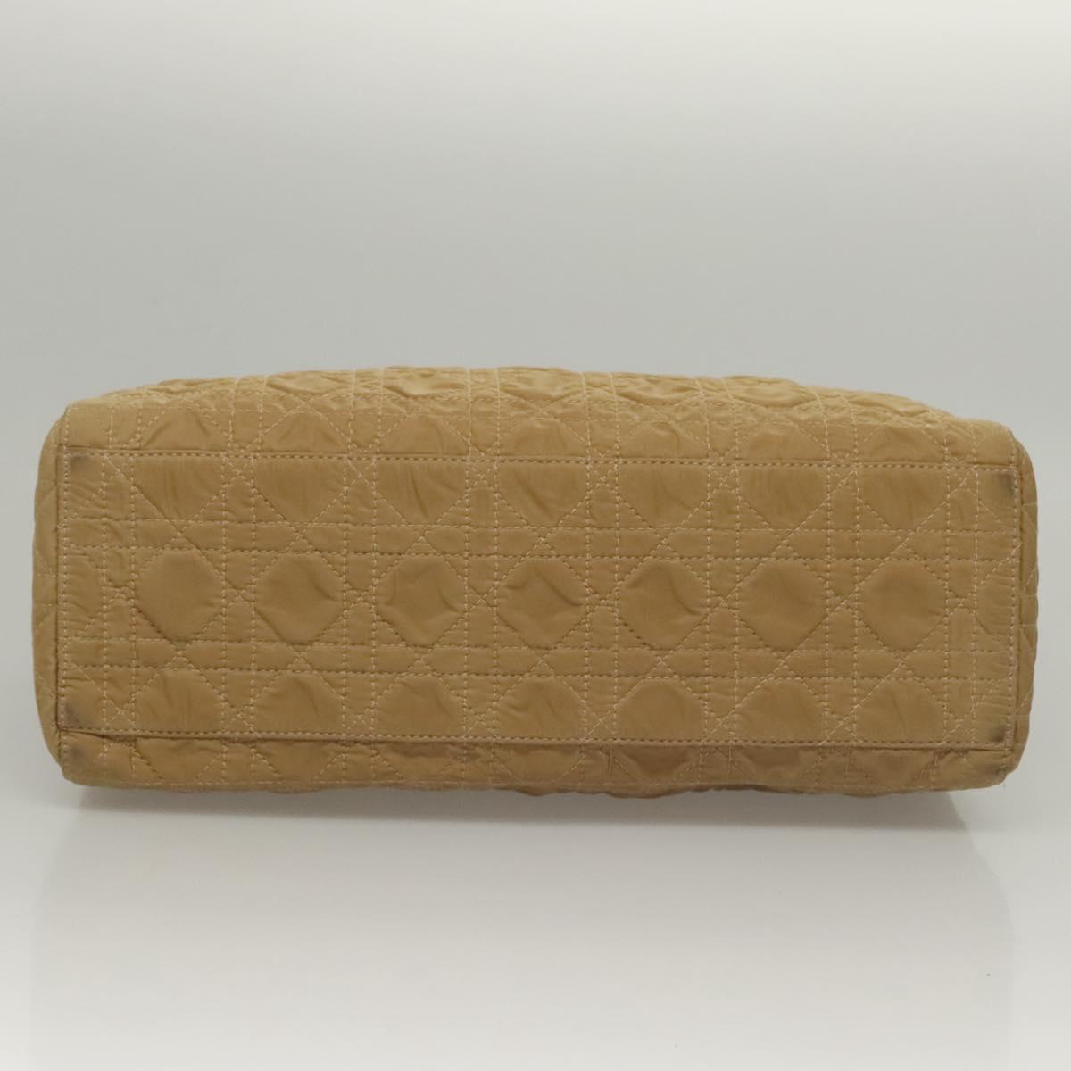 Christian Dior Lady Dior Hand Bag Nylon Plastic Beige Silver Auth sw312