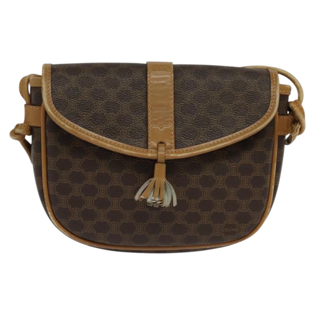 CELINE Macadam Canvas Shoulder Bag PVC Leather Brown Gold Auth sw330