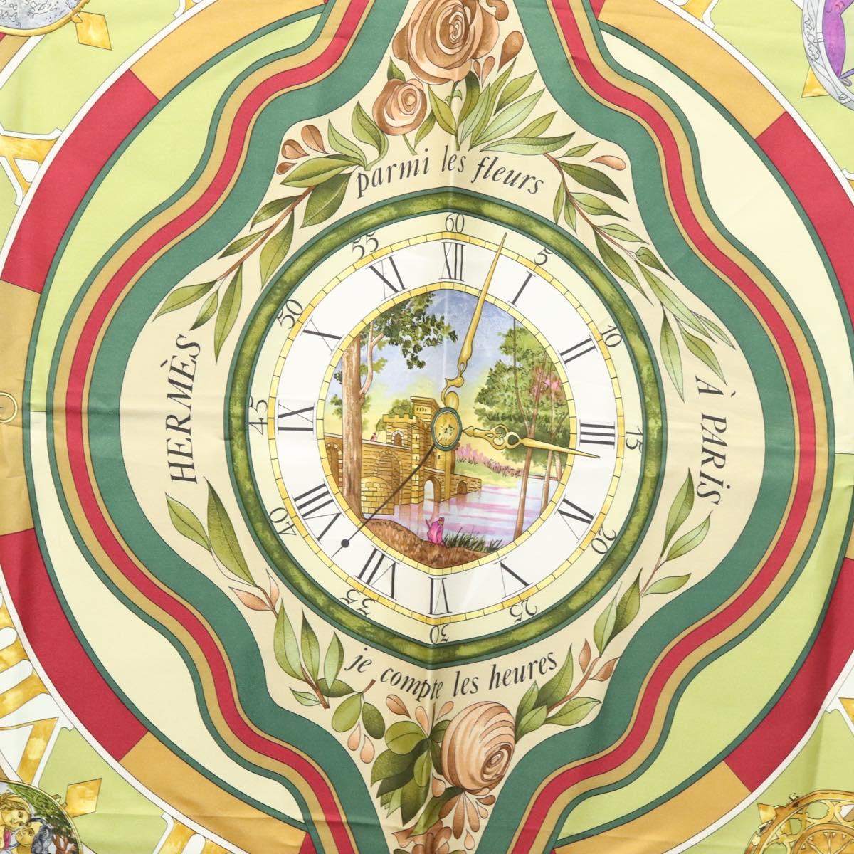HERMES Carre 90 Scarf ""Parmi les fleurs je compte les heures"" Silk Auth sw335