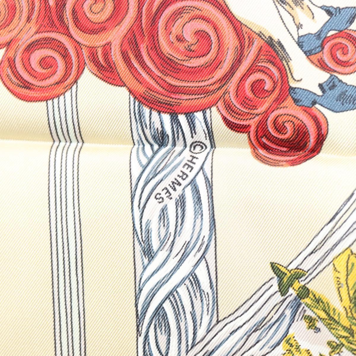 HERMES Carre 90 Scarf ""Au FIL de la SOIE"" Silk Beige Auth sw338