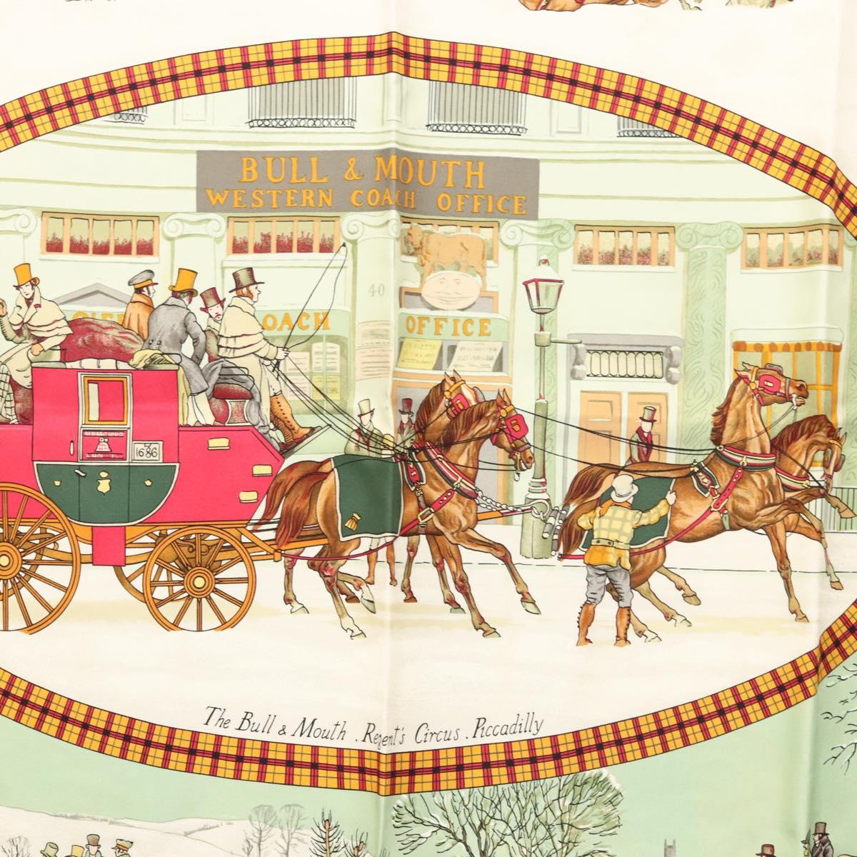 HERMES Carre 90 Scarf ""L’HIVER EN POSTE"" Silk Green Auth sw343