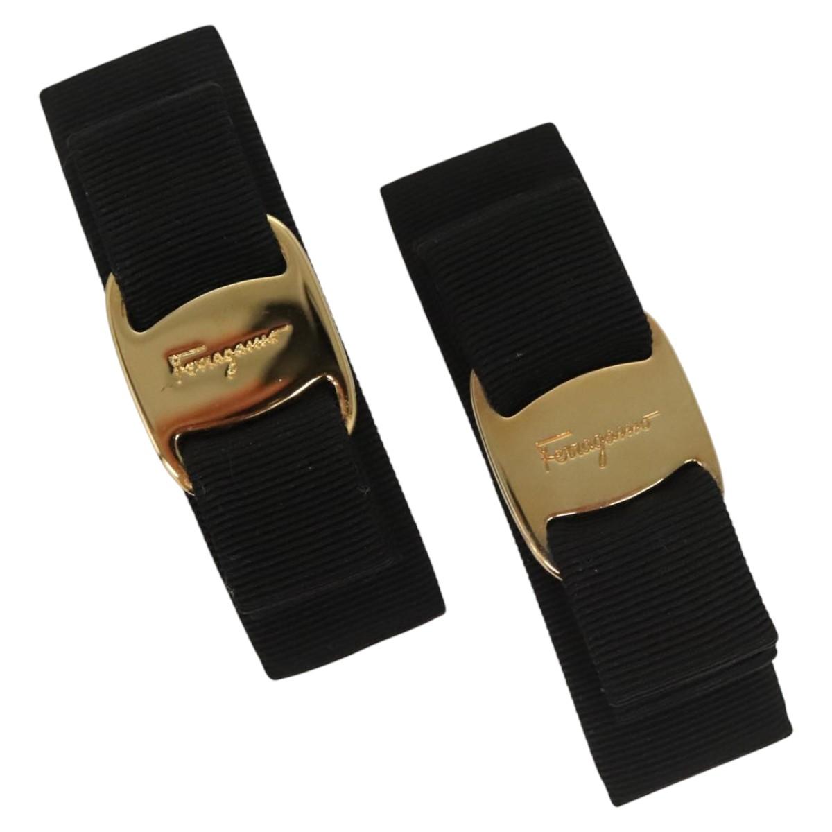 Salvatore Ferragamo Valletta Cotton 2Set Black Gold Auth sw374
