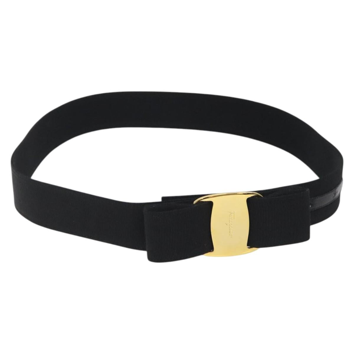 Salvatore Ferragamo Vala Belt Canvas 37.4"" Black Auth sw379
