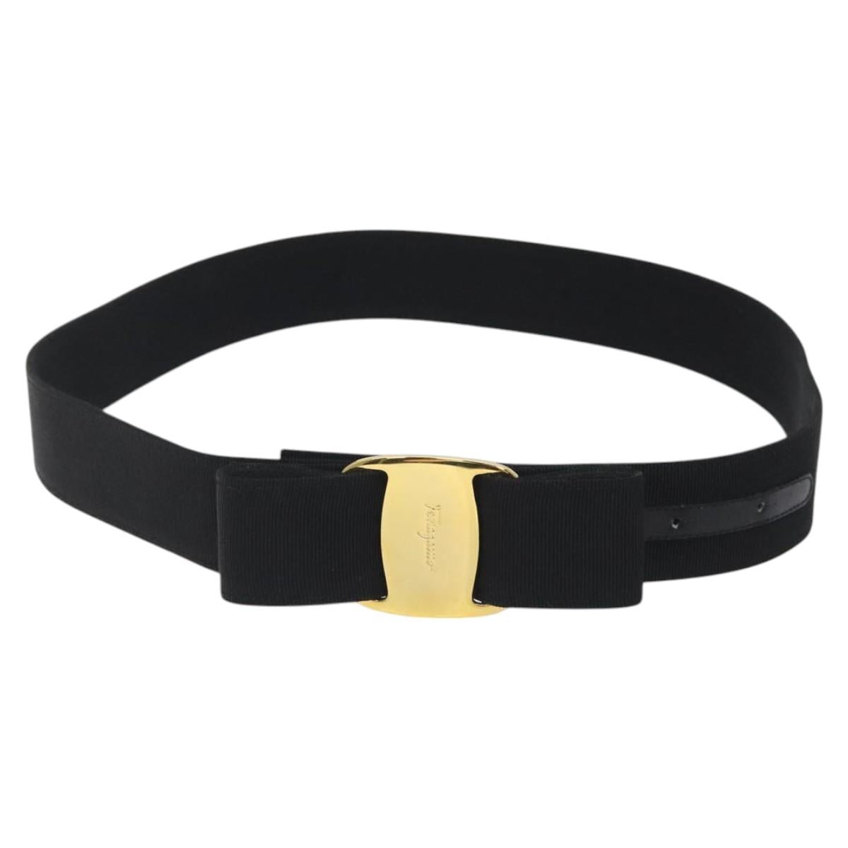 Salvatore Ferragamo Vala Belt Canvas 37.4"" Black Auth sw379