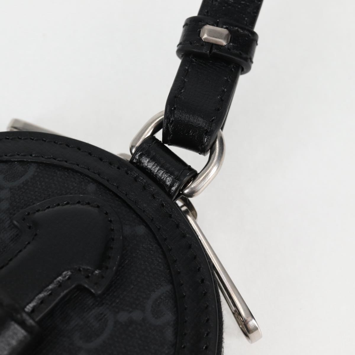 GUCCI GG Supreme Phone Holder Shoulder Bag PVC Black Silver 724357 Auth sw385AM