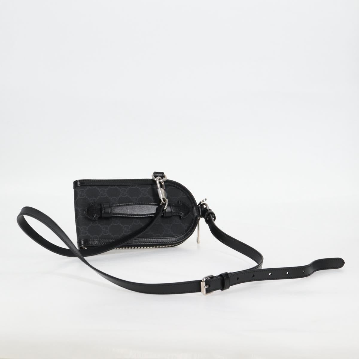 GUCCI GG Supreme Phone Holder Shoulder Bag PVC Black Silver 724357 Auth sw385M