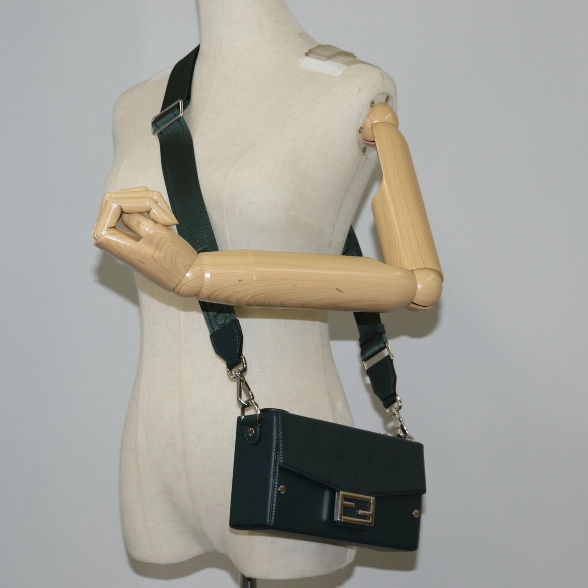 FENDI Zucca Canvas Baguette Soft Trunk Hand Bag Leather 2way Green Auth sw386AM