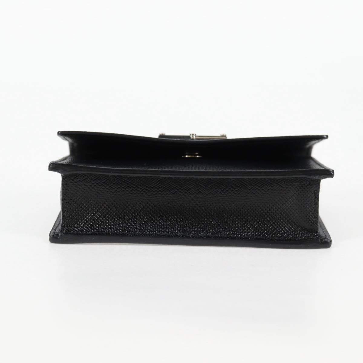 PRADA Chain Card Case Safiano leather Black Auth sw390AM