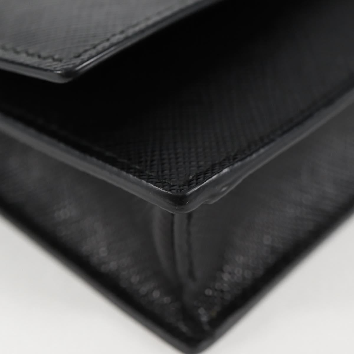 PRADA Chain Card Case Safiano leather Black Auth sw390AM
