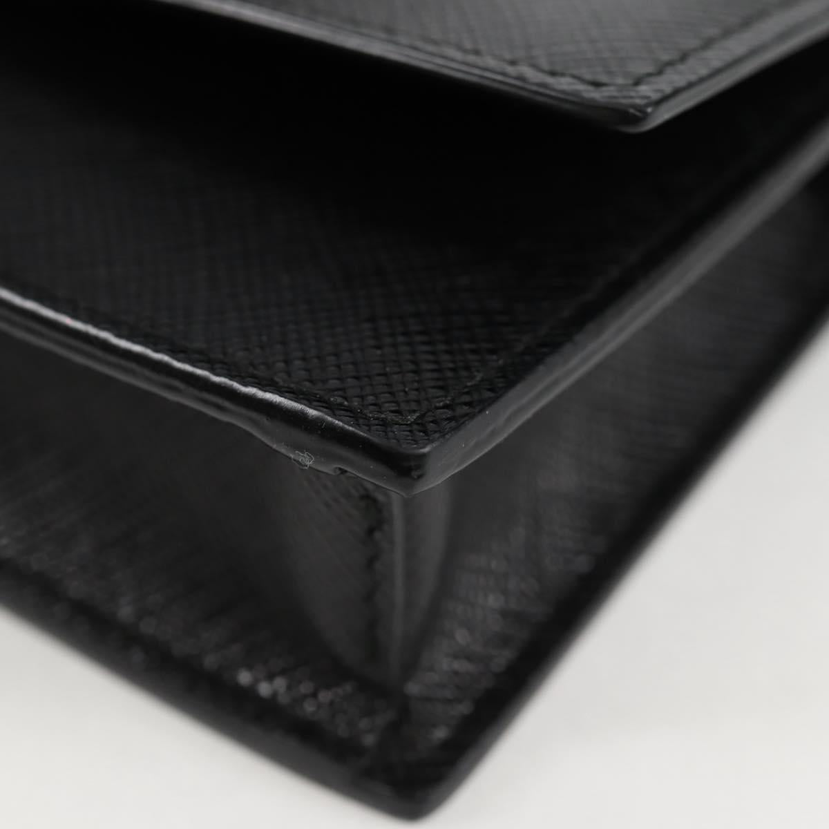 PRADA Chain Card Case Safiano leather Black Auth sw390AM