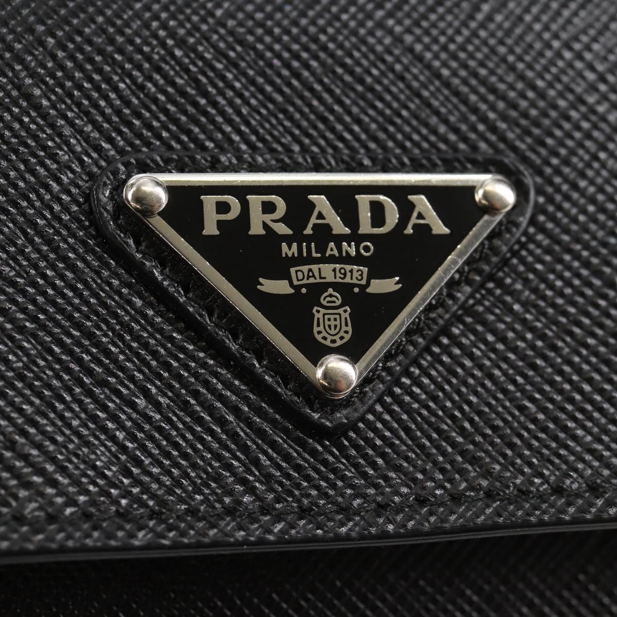 PRADA Chain Card Case Safiano leather Black Auth sw390AM