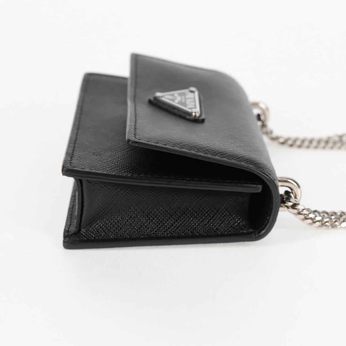 PRADA Chain Card Case Safiano leather Black Auth sw390AM