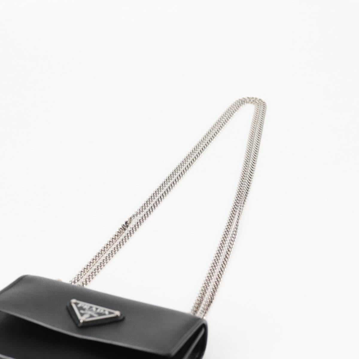 PRADA Chain Card Case Safiano leather Black Auth sw390AM