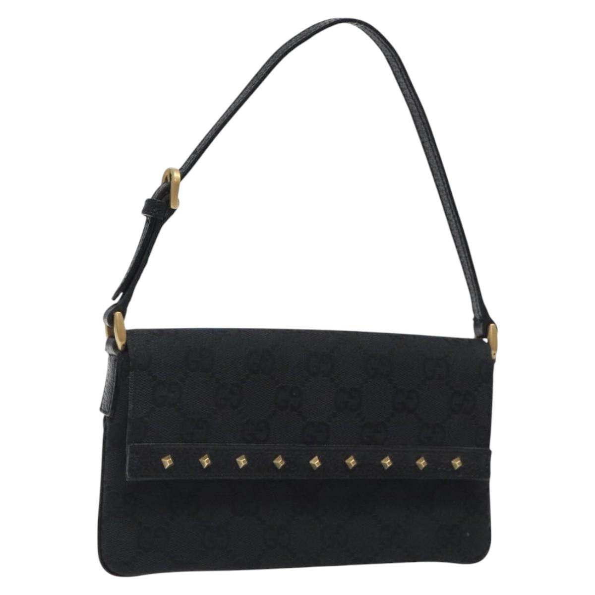 GUCCI GG Canvas Hand Bag Black Gold 121560 Auth sw391