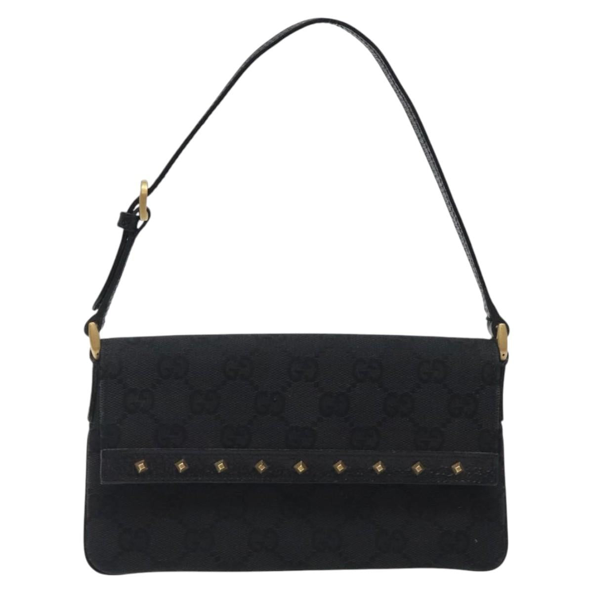 GUCCI GG Canvas Hand Bag Black Gold 121560 Auth sw391