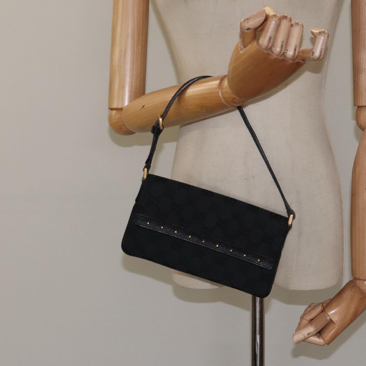 GUCCI GG Canvas Hand Bag Black Gold 121560 Auth sw391