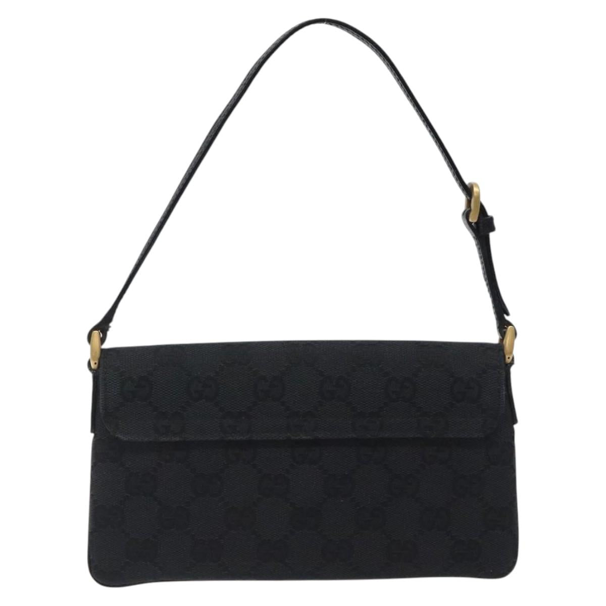 GUCCI GG Canvas Hand Bag Black Gold 121560 Auth sw391