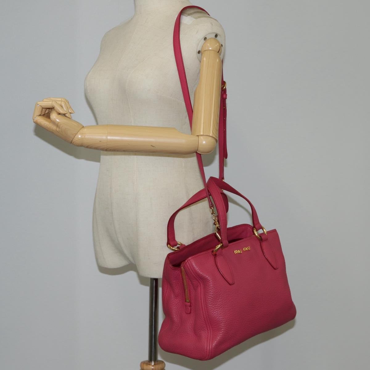 Miu Miu Hand Bag Leather 2way Pink Gold Auth sw401M