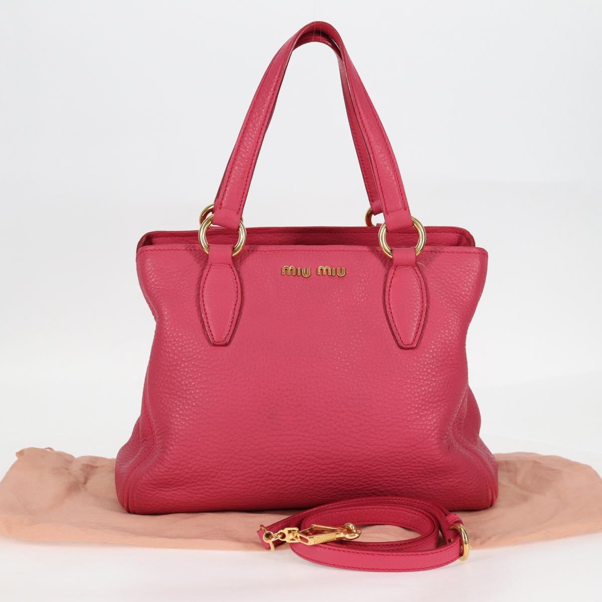 Miu Miu Hand Bag Leather 2way Pink Gold Auth sw401M