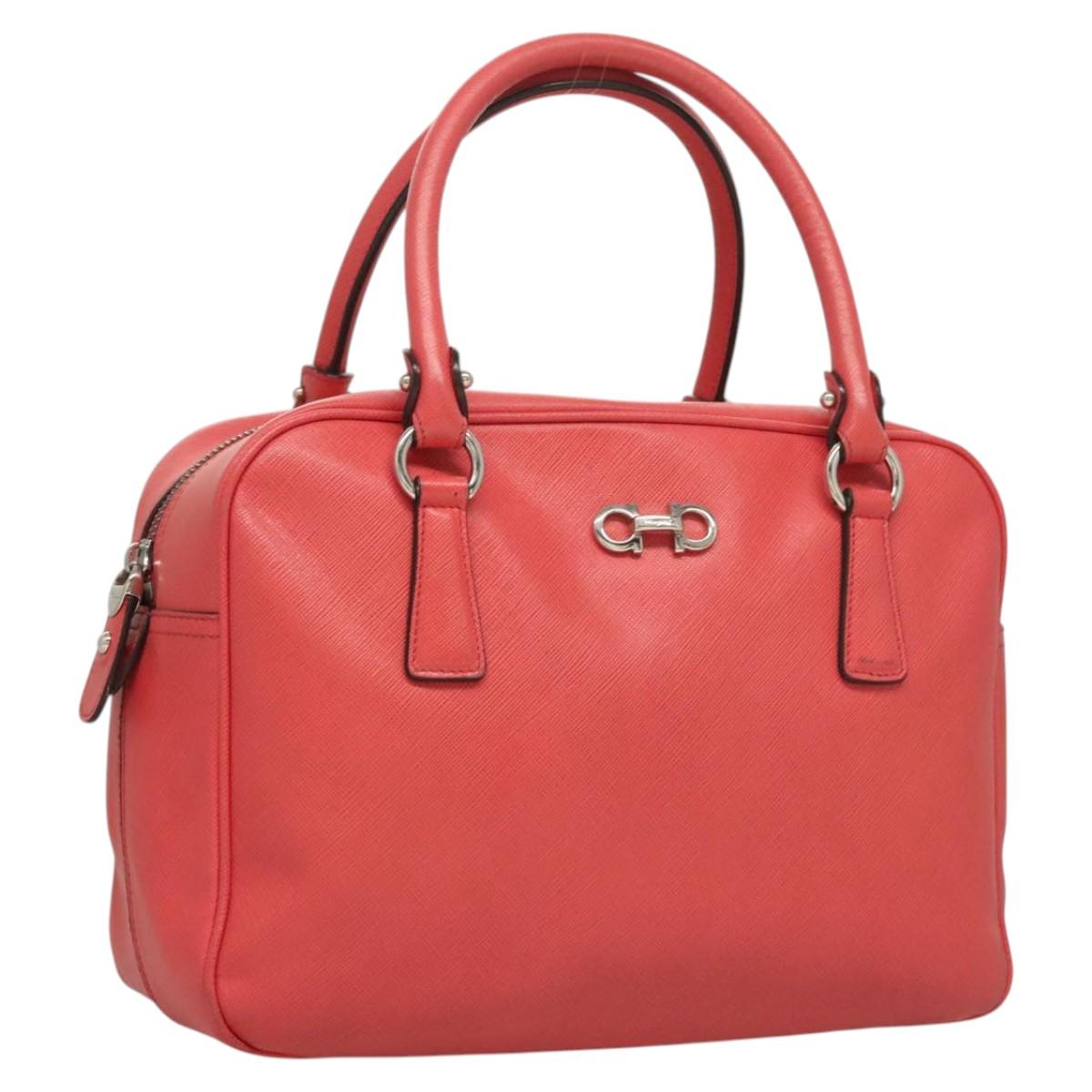Salvatore Ferragamo Hand Bag Leather Pink Silver Auth sw403
