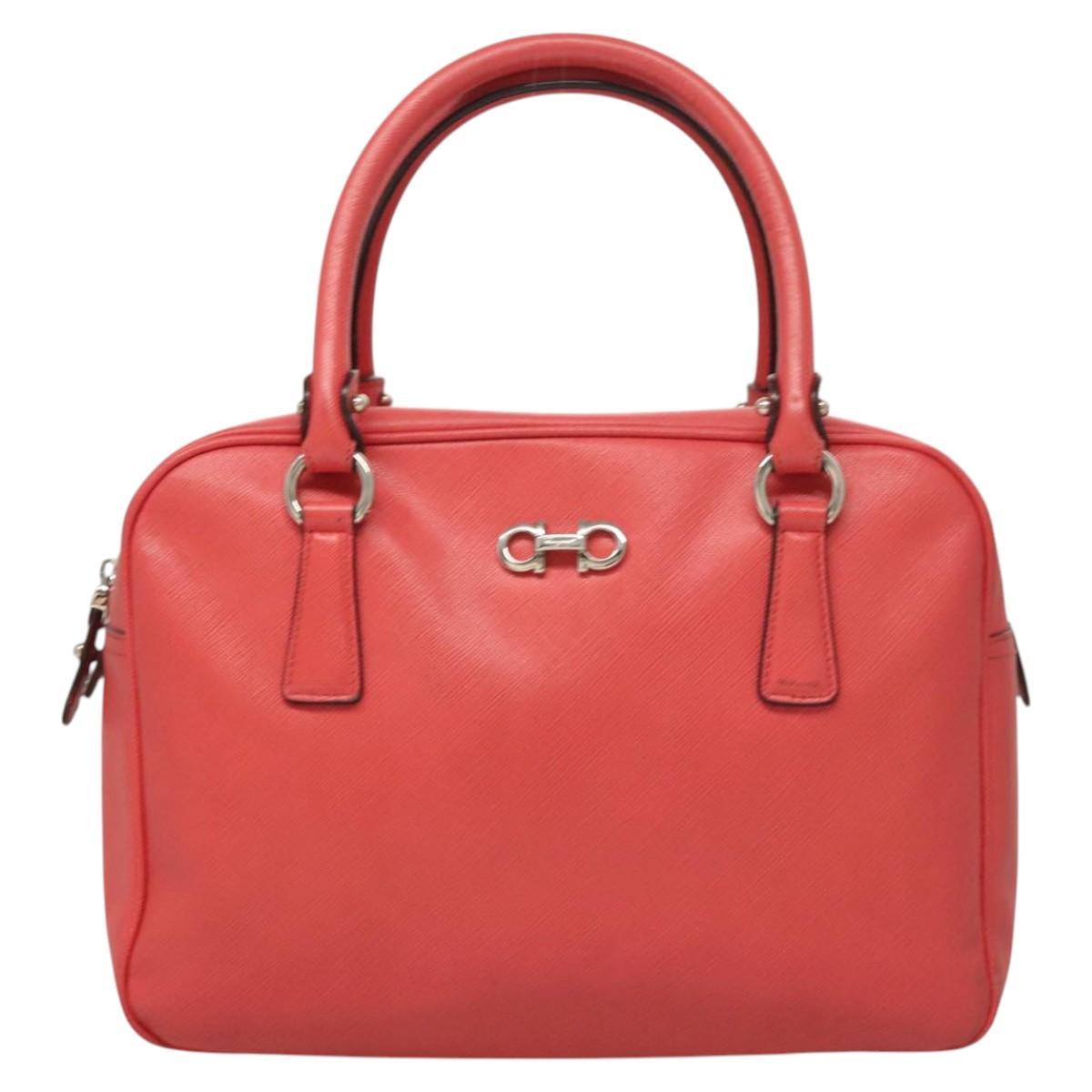 Salvatore Ferragamo Hand Bag Leather Pink Silver Auth sw403