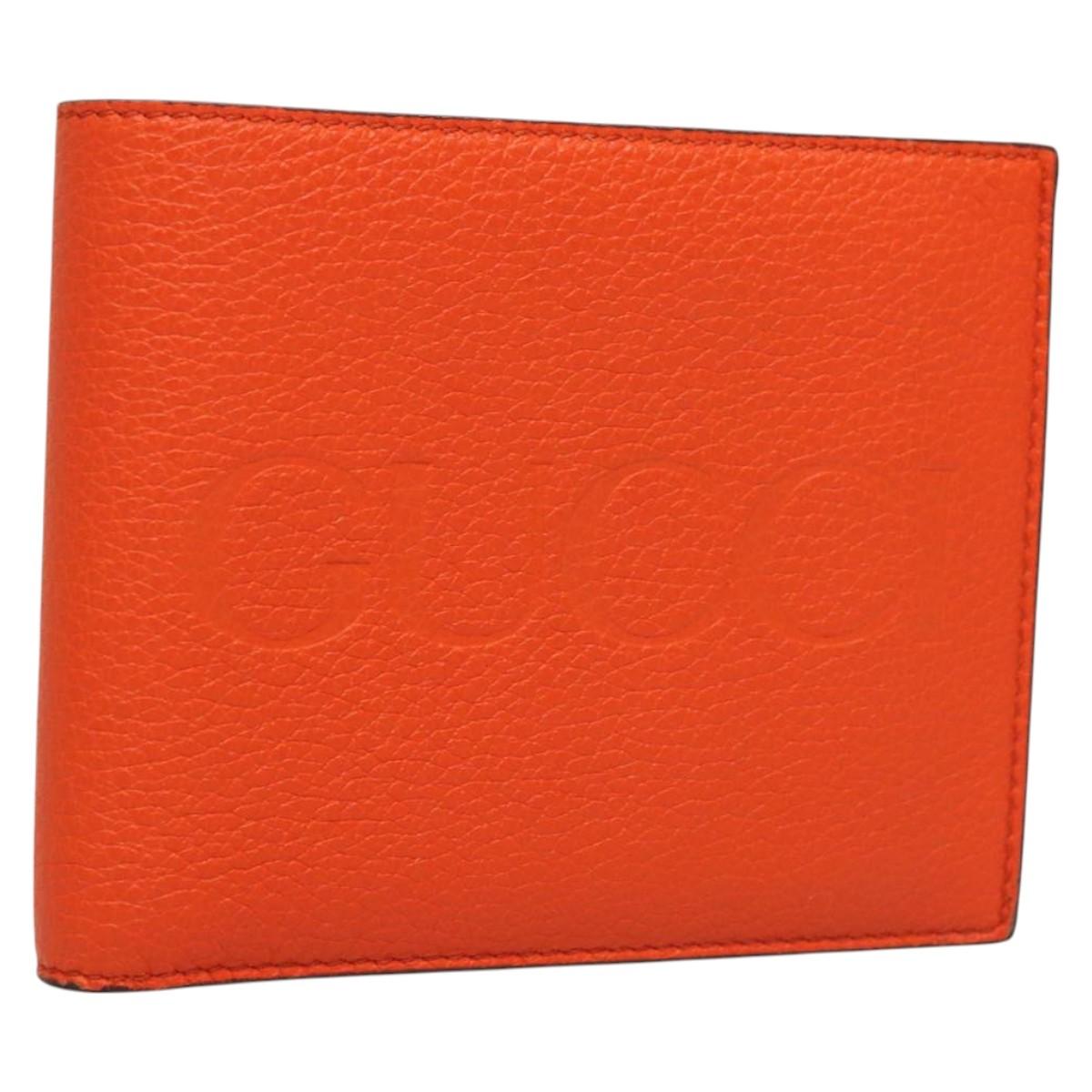 GUCCI Bifold Wallet Leather Orange 658681 Auth sw411