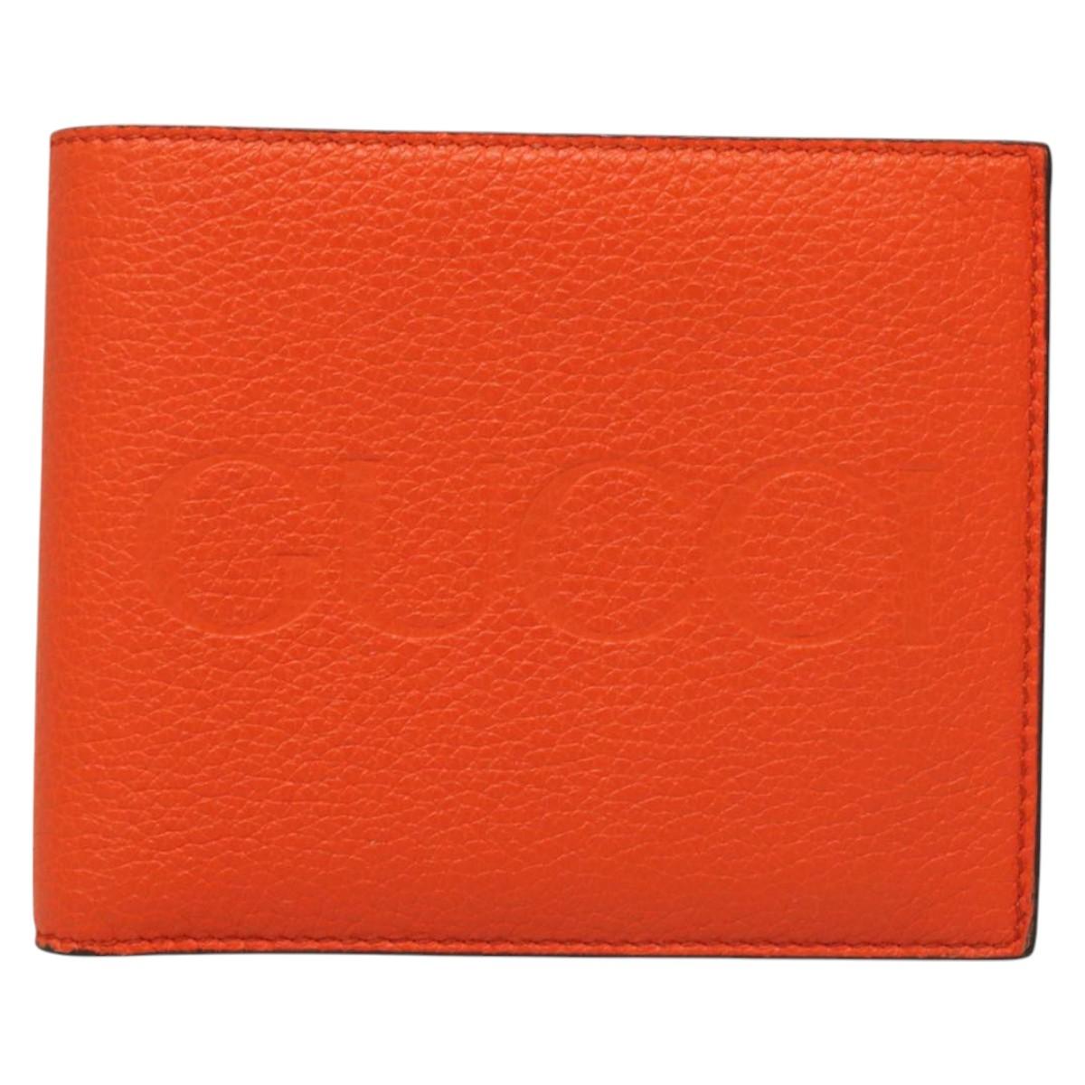 GUCCI Bifold Wallet Leather Orange 658681 Auth sw411