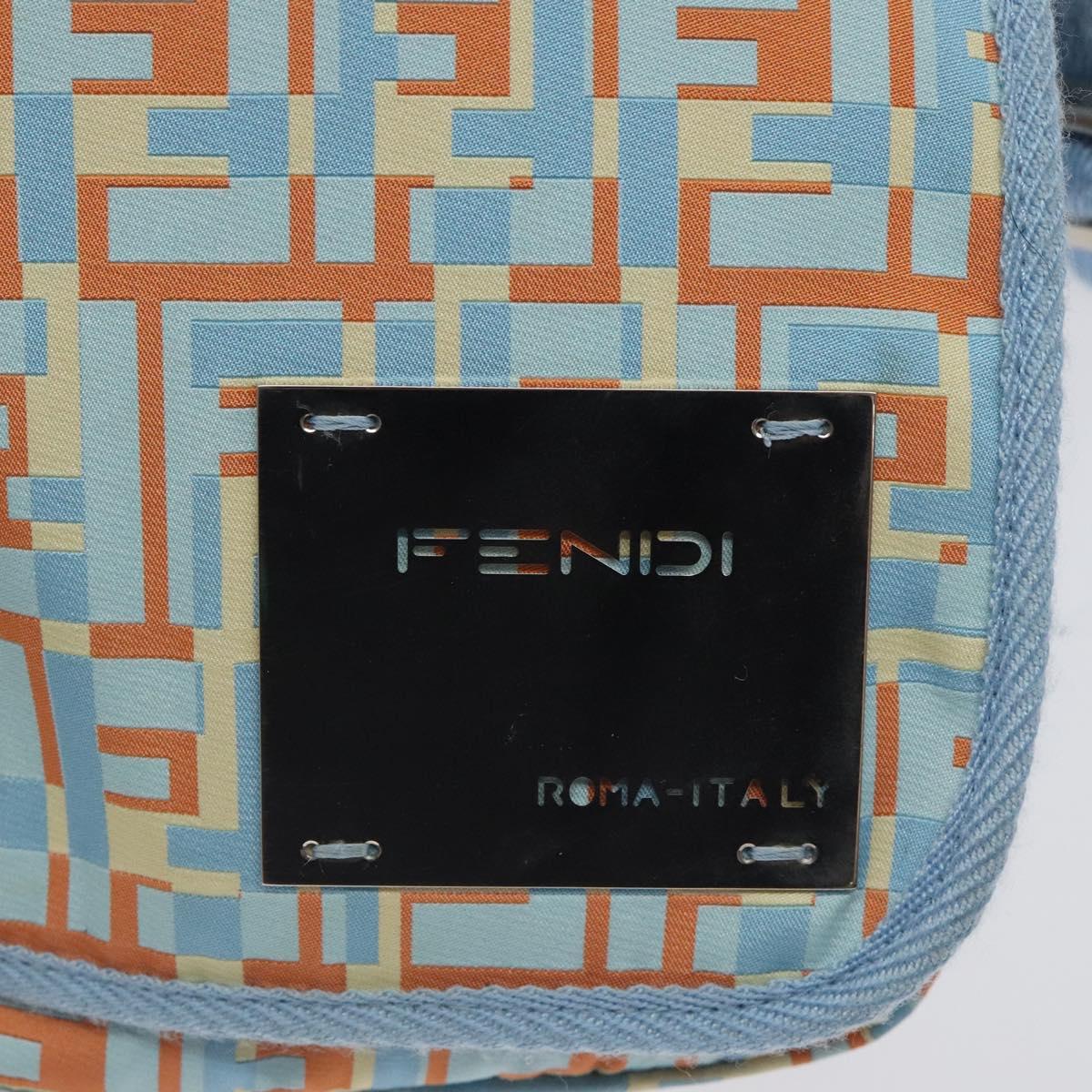 FENDI Shoulder Bag Canvas Light Blue Silver Auth sw413