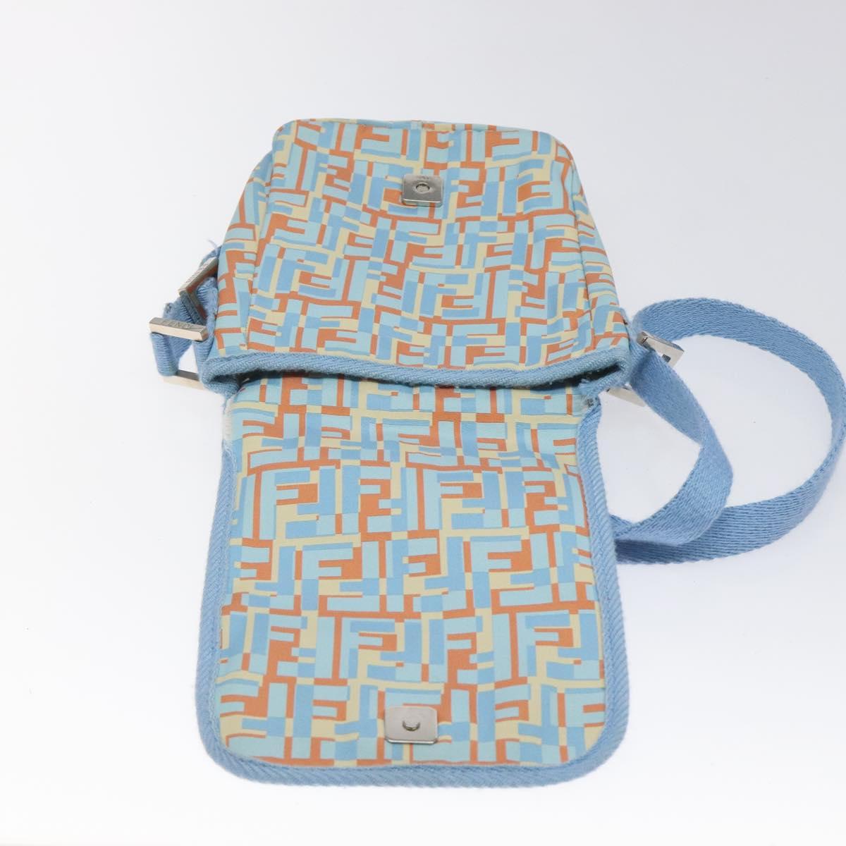 FENDI Shoulder Bag Canvas Light Blue Silver Auth sw413