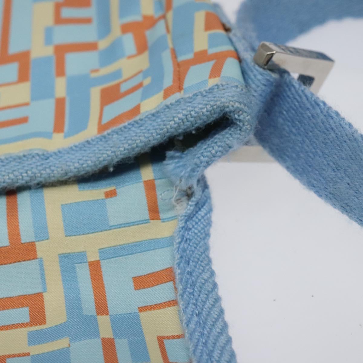 FENDI Shoulder Bag Canvas Light Blue Silver Auth sw413