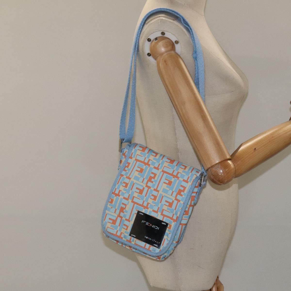FENDI Shoulder Bag Canvas Light Blue Silver Auth sw413