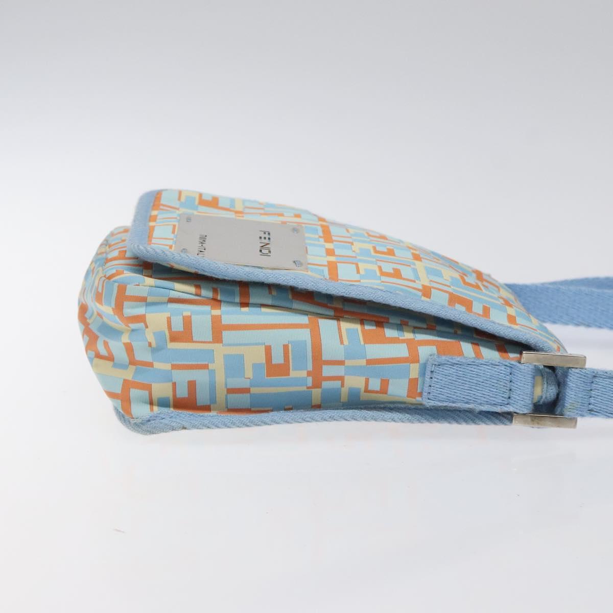 FENDI Shoulder Bag Canvas Light Blue Silver Auth sw413