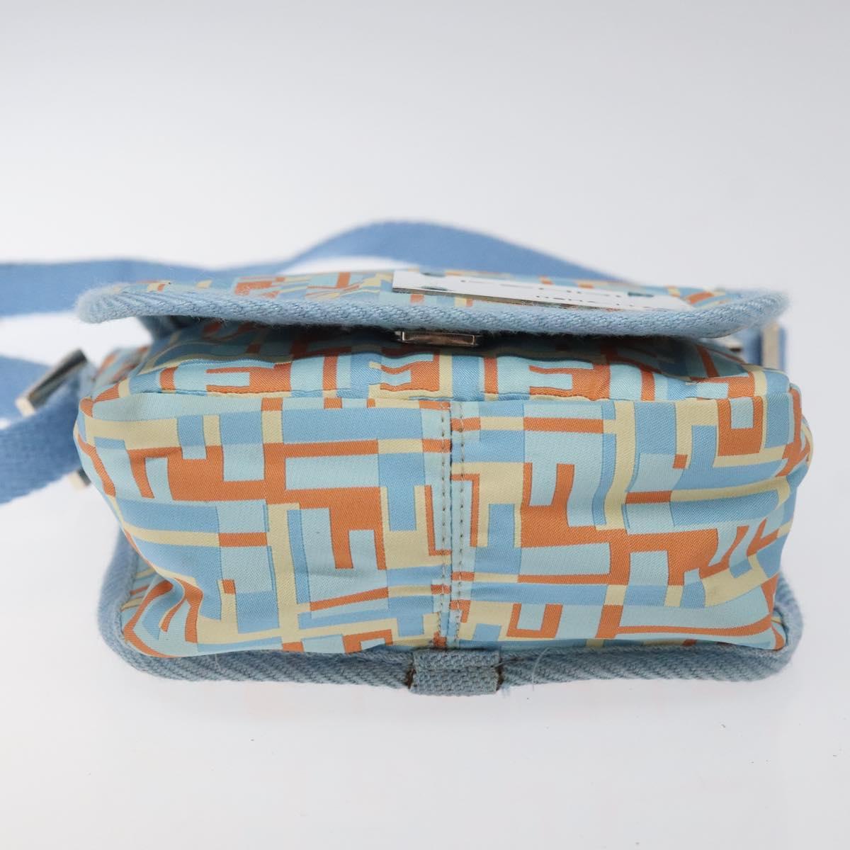FENDI Shoulder Bag Canvas Light Blue Silver Auth sw413