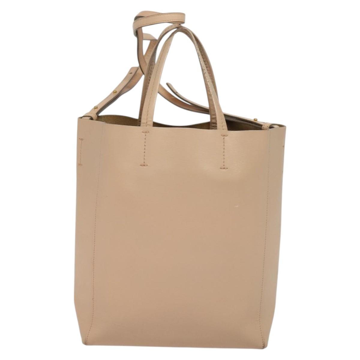 CELINE Vertical Cavas Hand Bag Leather 2way Pink Gold Auth sw418