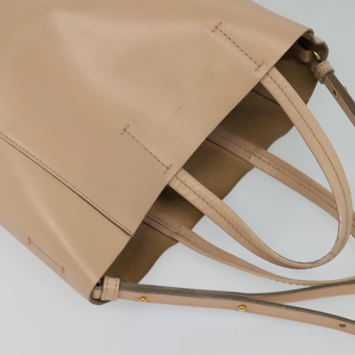 CELINE Vertical Cavas Hand Bag Leather 2way Pink Gold Auth sw418