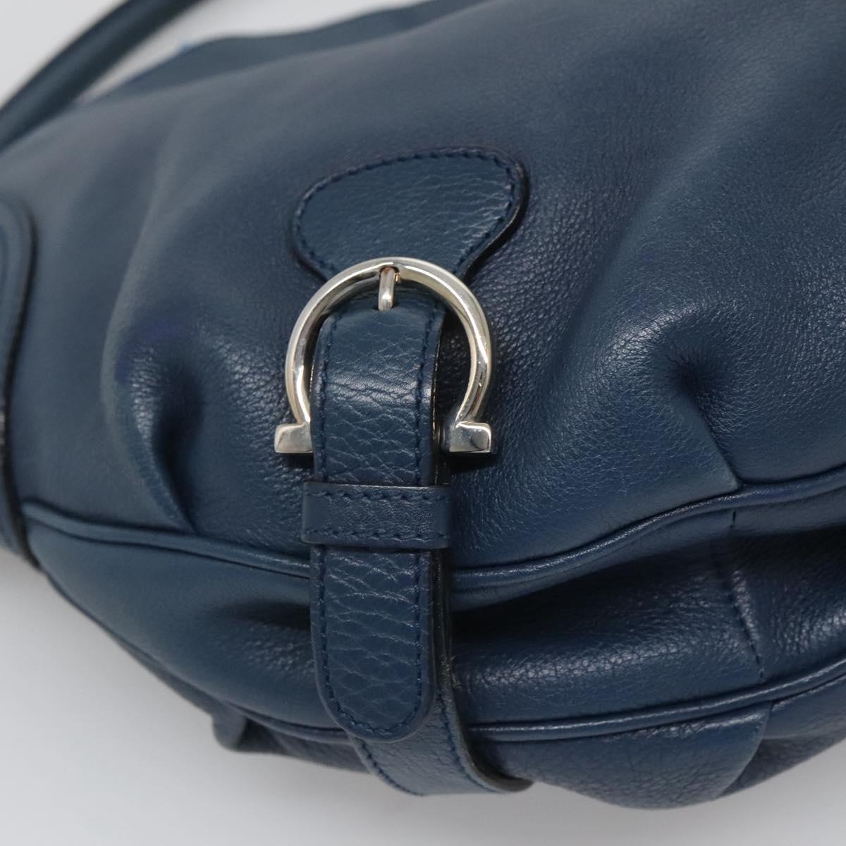 Salvatore Ferragamo Gancini Hand Bag Leather Blue Silver Auth sw420